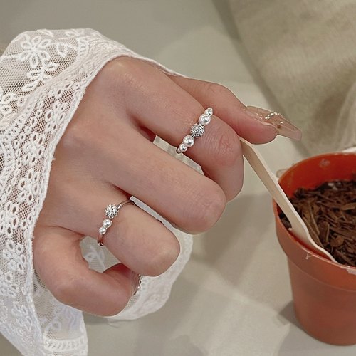 「秋风手账」珍珠戒指女轻奢高级感开口可调节开口戒百搭饰品手饰