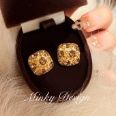 「歌剧魅影」复古气质耳饰满钻方块蚊香盘耳夹无耳洞耳钉耳环闪钻