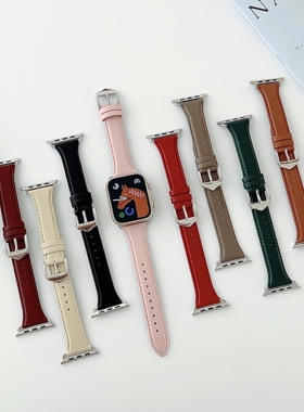 苹果apple watch11手表表带适用S109876543SEUltra瘦身真皮皇冠扣