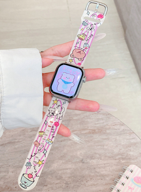 苹果Apple Watch11手表表带适用S10987654321线条小熊小猫TPU塑胶