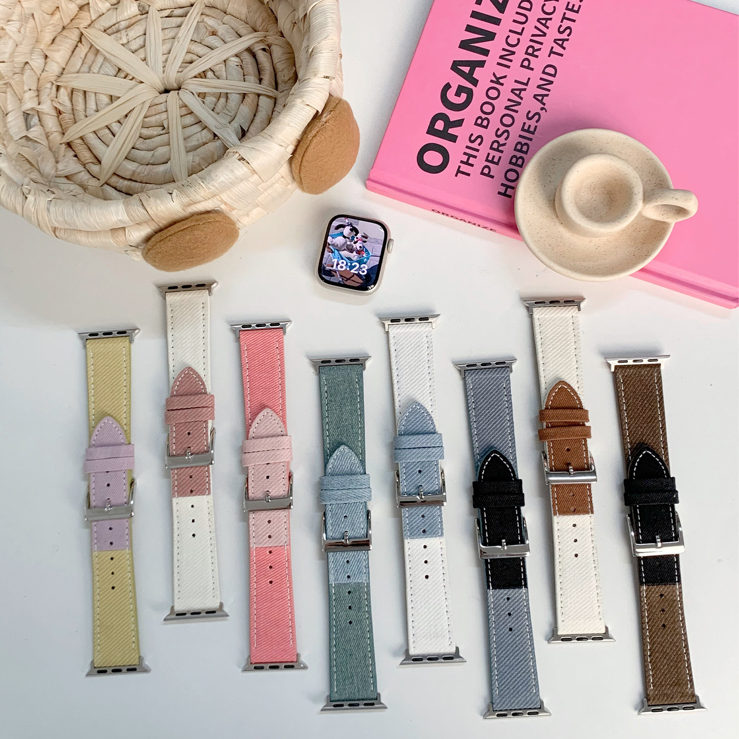 手表表带拼色牛仔帆布