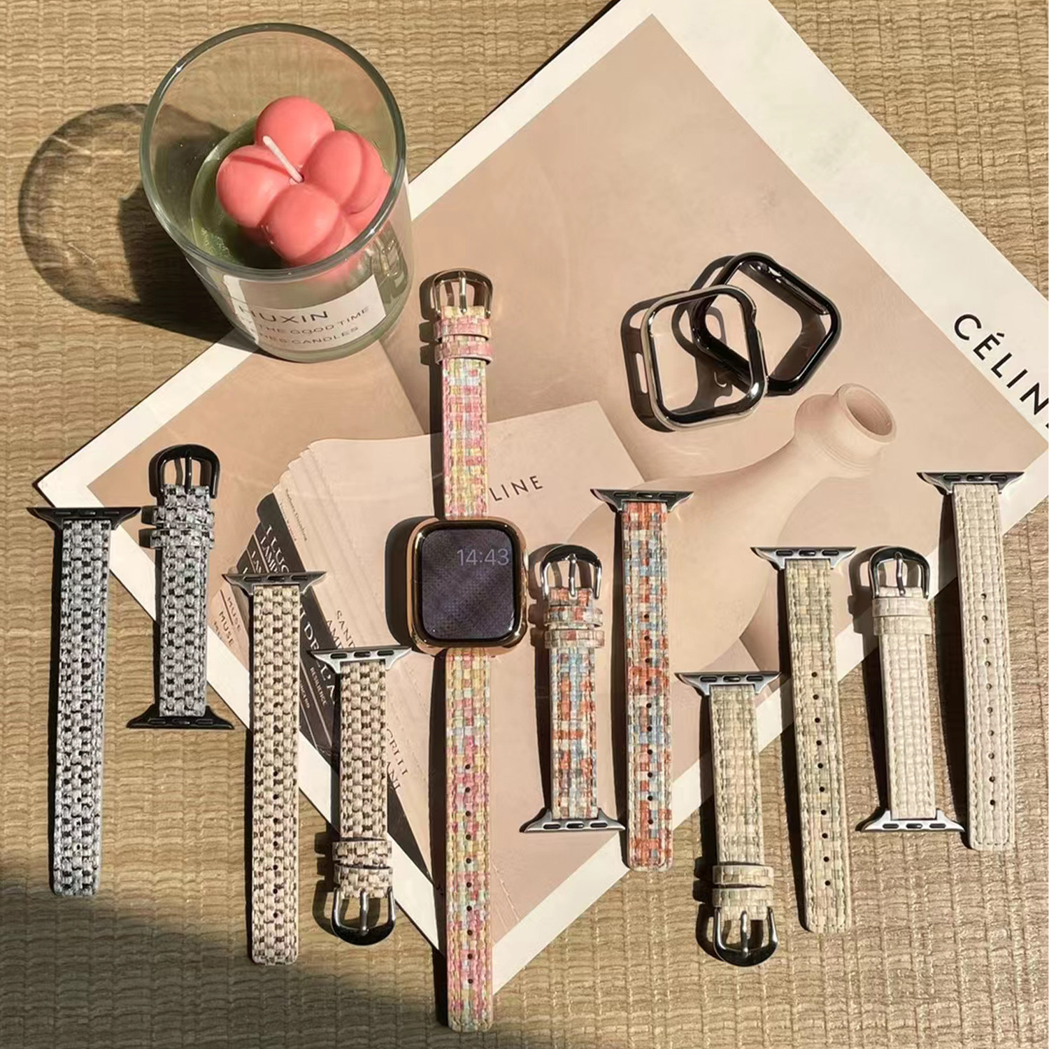 苹果apple watch11手表表带适用S109876543SEUltra小瘦身编织皮质