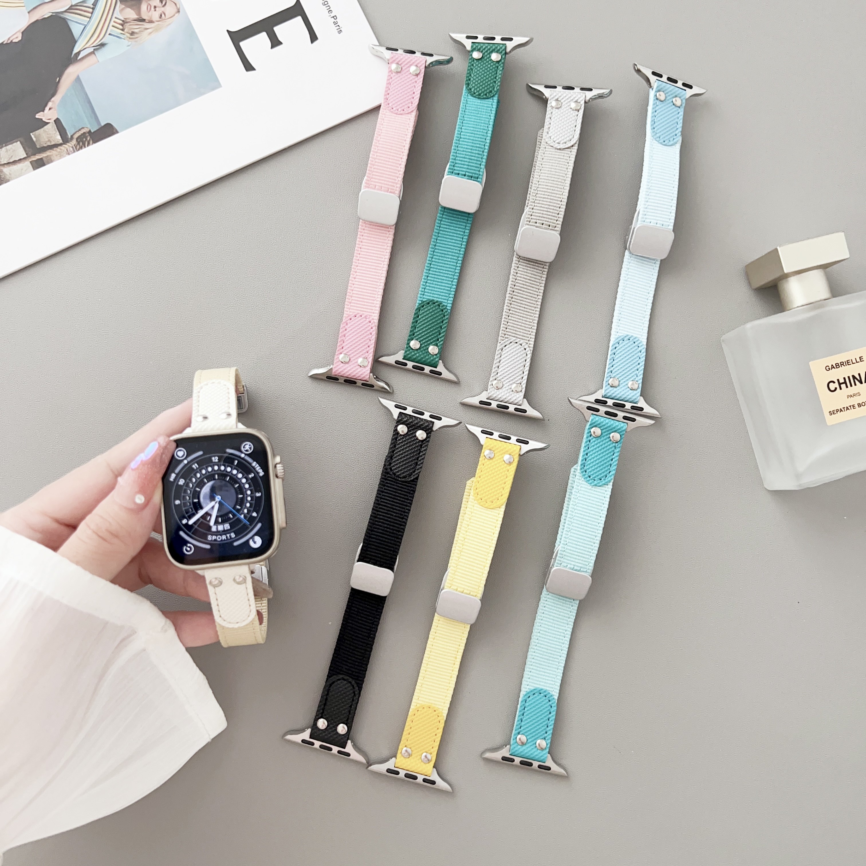 苹果apple watch11手表表带适用S109876543SEUltra针织尼龙磁吸扣