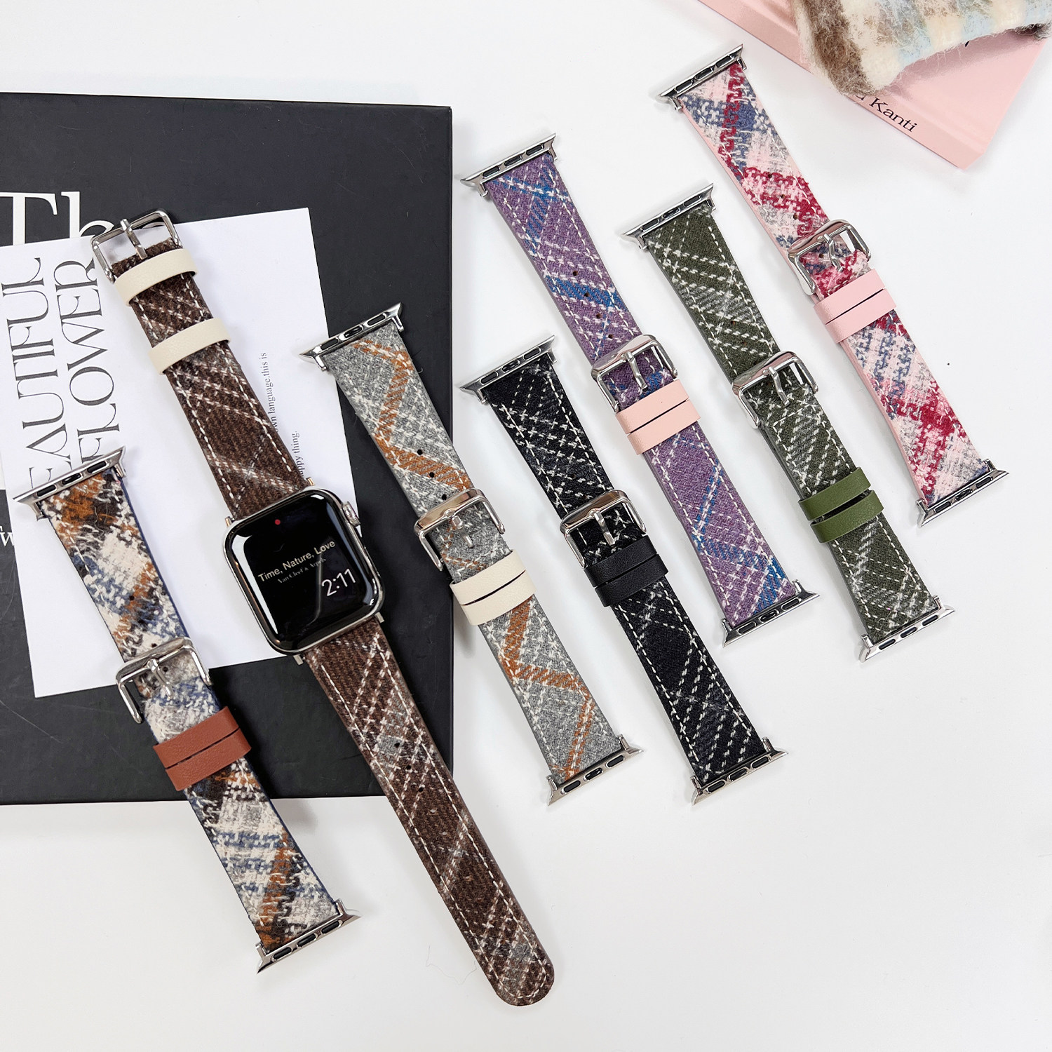 苹果apple watch10手表表带适用S987654321SEUltra秋冬款毛妮皮质