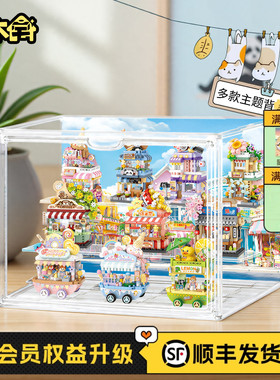 积木宅用于LOZ街景收纳 多风格背景展示盒玩偶手办陈列柜透明盒子