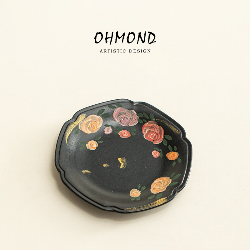 OHMOND | 油画风手绘玫瑰留香花瓣壶承 陶瓷干泡盘茶具配件茶壶托图片