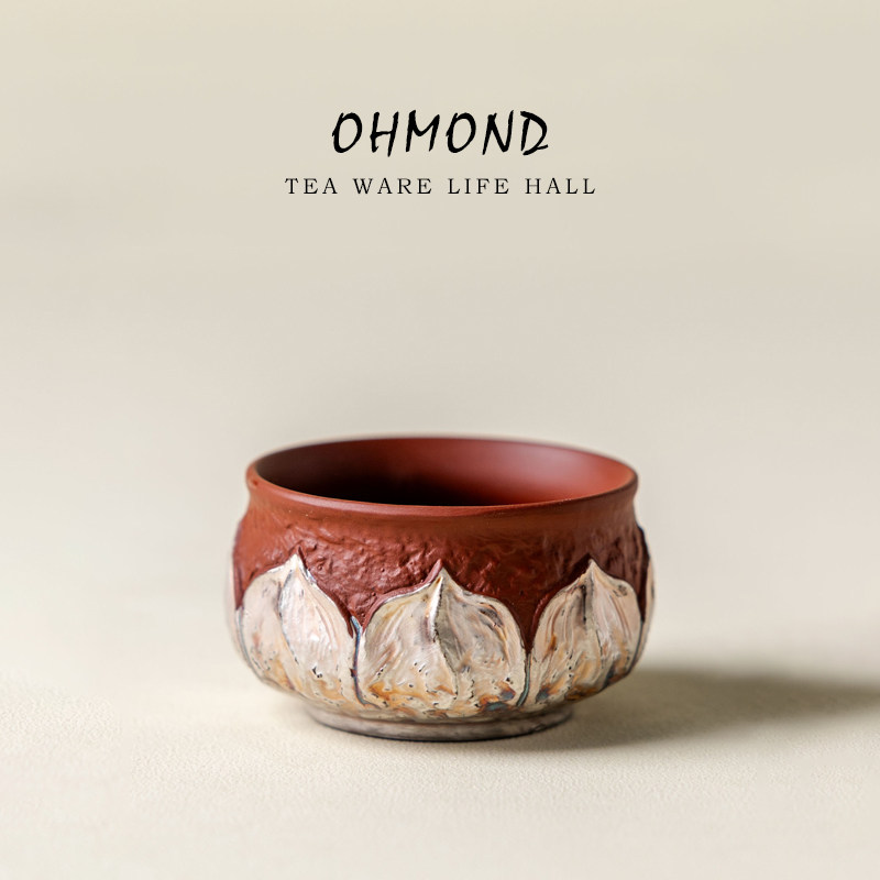 OHMOND | 朱泥紫砂鎏银莲瓣小茶杯 宜兴手工主人杯岩茶品茗杯茶盏