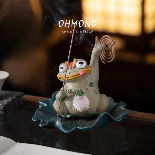 OHMOND | 创意陶瓷青蛙蚊香炉香插 家用室内大号香架熏香盘线香托