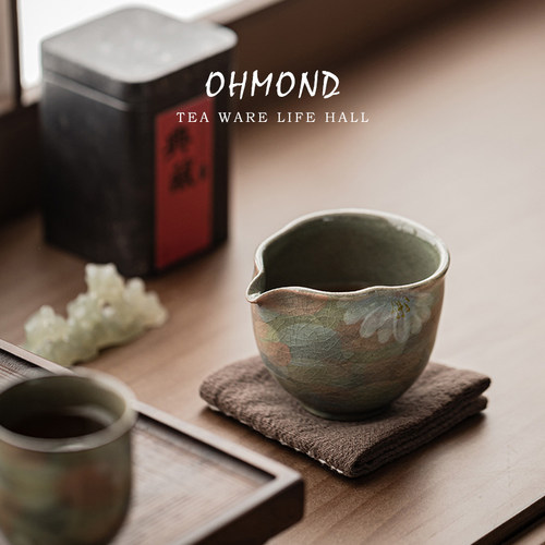 冰片釉油画风手绘雏菊日式公道杯