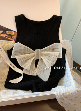黑色别致蝴蝶结针织背心女夏季2025新款设计感甜辣妹显瘦吊带上衣