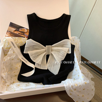 黑色别致蝴蝶结针织背心上衣