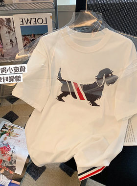 白色小狗图案短袖T恤女夏