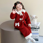 女童红色套装 拜年服 加绒过年儿童蝴蝶结女宝宝冬装 秋冬季 2025新款