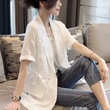 白色休闲西装外套女2025年春夏新款短袖韩版收腰高级感薄款小西服