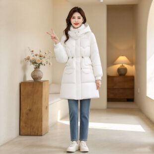 轻奢外穿保暖棉服女款2026冬季新款中长款连帽收腰显瘦棉衣外套潮