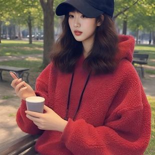 2026本命年新年款大红色超厚卫衣女洋气秋冬过年大款加绒加厚外套