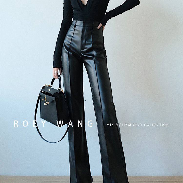 2026新款欧美个性新款黑色宽松皮裤阔腿裤女装气质时尚直筒长裤