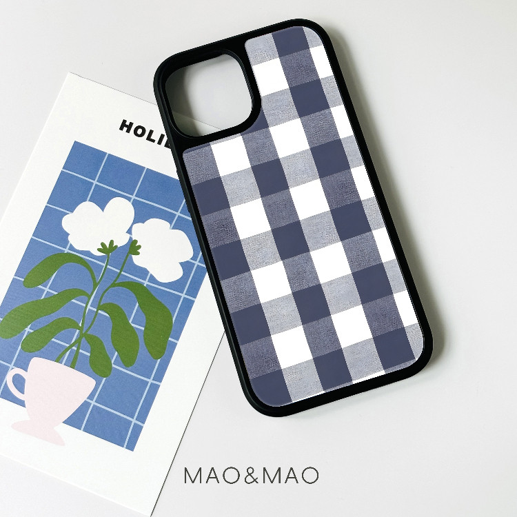 maomao原创 简约蓝黑色方格 苹果iphone16 15 14 13 12 promax超好看全包可爱手机壳小众独特插画