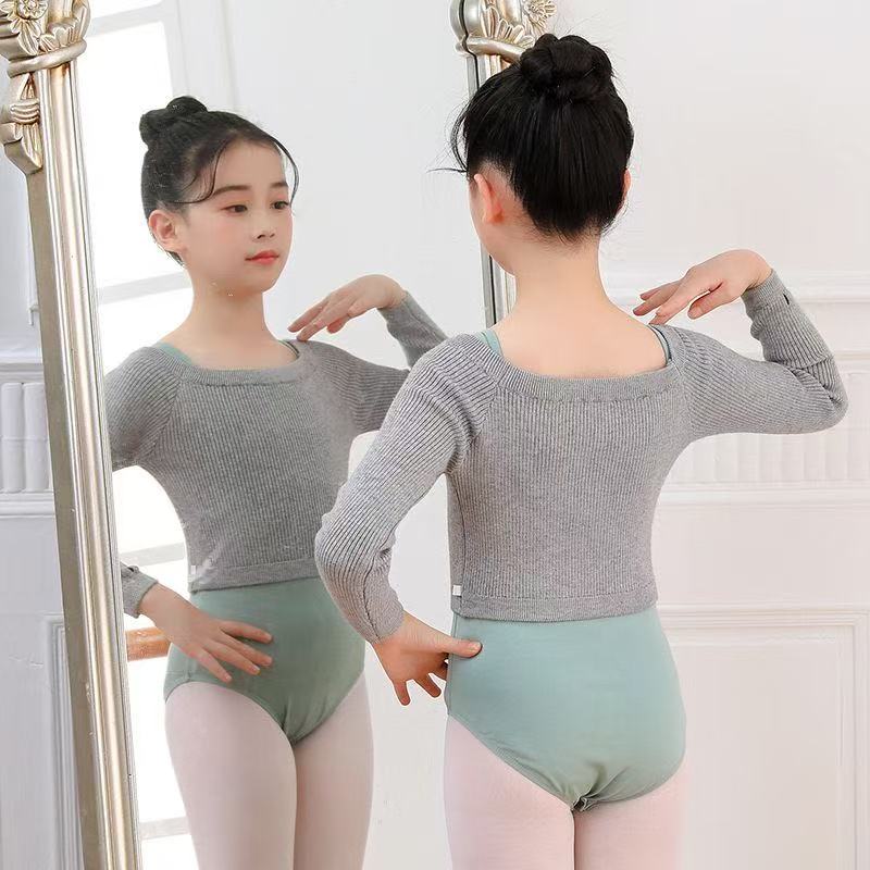 儿童外套秋练功服上衣女童外搭毛衫一字领套手指长袖披肩舞蹈毛衣