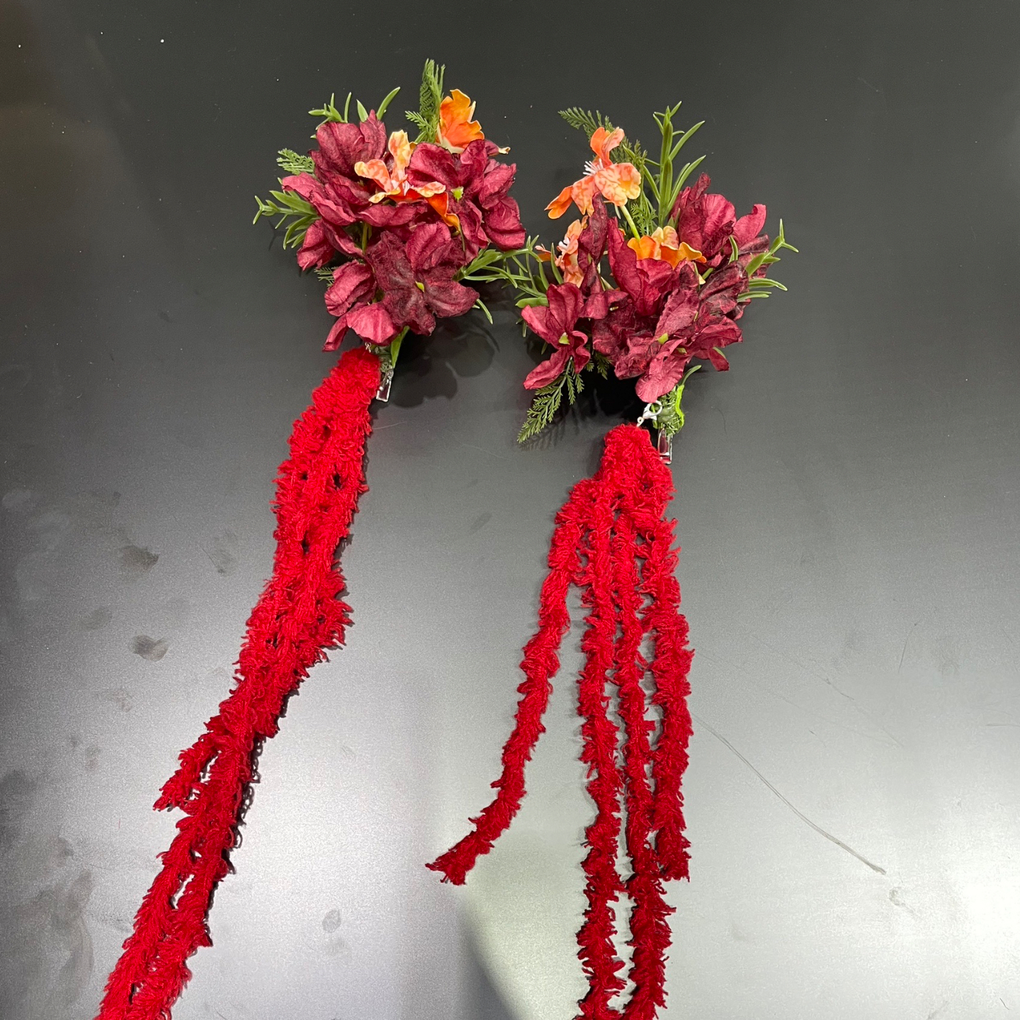 高级感新娘复古边夹新中式红色仿真花流苏对夹古典晨袍旗袍配饰品