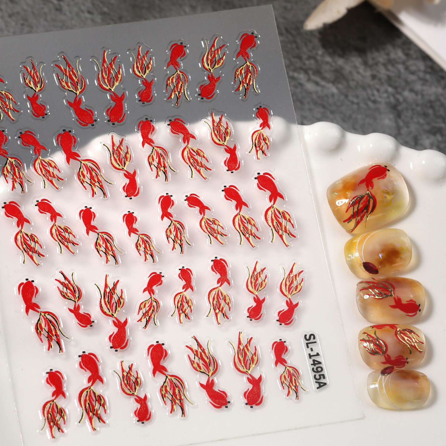 春节国风烟花金鱼指甲贴纸5D浮雕立体红色吉祥锦鲤diy美甲贴纸片,彩妆/香水/美妆工具,指甲装饰,淘宝优惠券,粉丝福利购,淘宝优惠卷