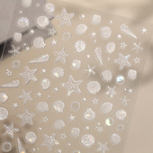 夏日海洋风美甲贴纸5D浮雕梦幻贝壳海星水母结指甲贴纸饰品2025年