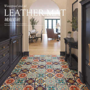 轻奢美式可擦免洗玄关皮革地垫可裁剪pu入户门垫防油进门地毯全铺