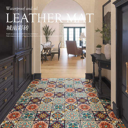 轻奢美式可擦免洗玄关皮革地垫可裁剪pu入户门垫防油进门地毯全铺