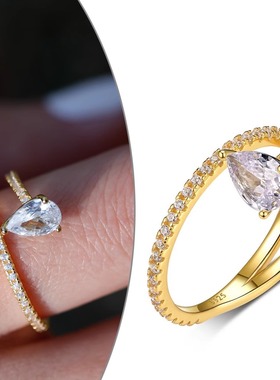 S925银水滴形蛇形莫桑石延伸设计戒指独特创意爆款甜酷辣妹福利款