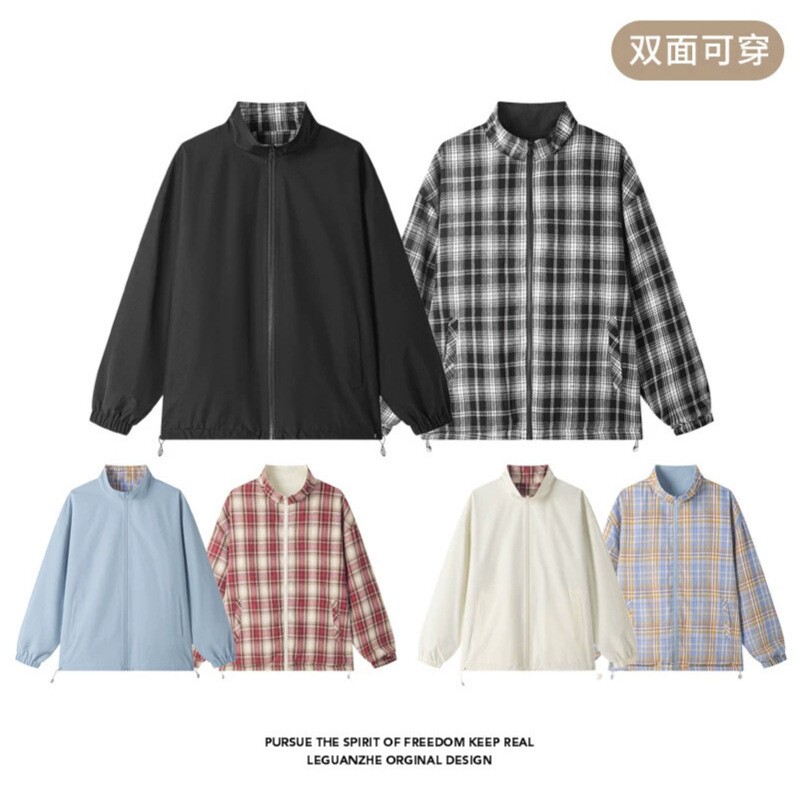 秋季港风大码双面穿翻领男士夹克
