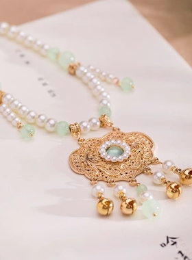 古风儿童汉服项链复古宫廷女童配饰软璎珞仿珍珠平安锁吊坠