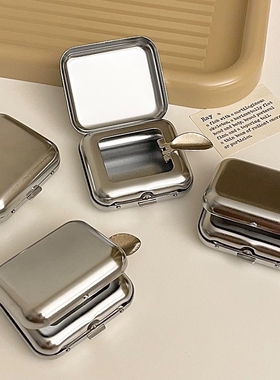 mini～日系金属不锈钢户外口袋车载烟灰缸女小号随身便携烟灰盒烟