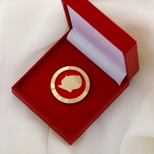 毛爷爷镀金像章黄铜红色胸章 纪念章别针蝴蝶扣胸针礼盒商务