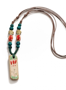 陶瓷饰品青花瓷片项链民族风釉上彩男女通用款流行时尚