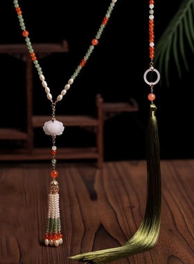 古风汉服超长流苏软璎珞日常复古百搭明制项链项圈莲花璎珞配饰