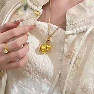 霖儿同款古法沙金花丝葫芦吊坠项链毛衣链福禄挂坠情侣款平安