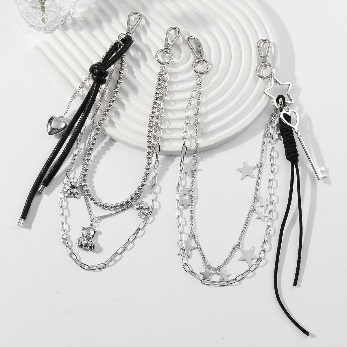 原创y2k甜酷潮流银色爱心腰链