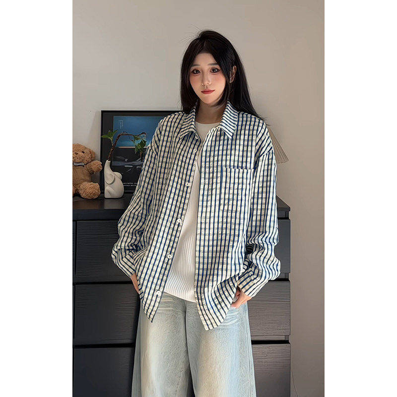 2026春季新款时尚潮牌男装韩版男士格子长袖衬衫外套男大码中性潮,男装,衬衫,淘宝优惠券,粉丝福利购,淘宝优惠卷