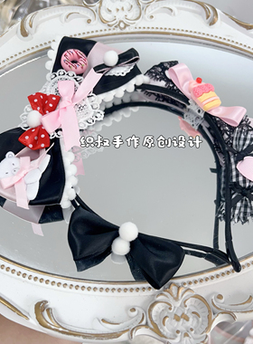 洛丽塔发饰发箍头饰黑色红色波点KC发箍织叔手作糖果AP发饰头箍