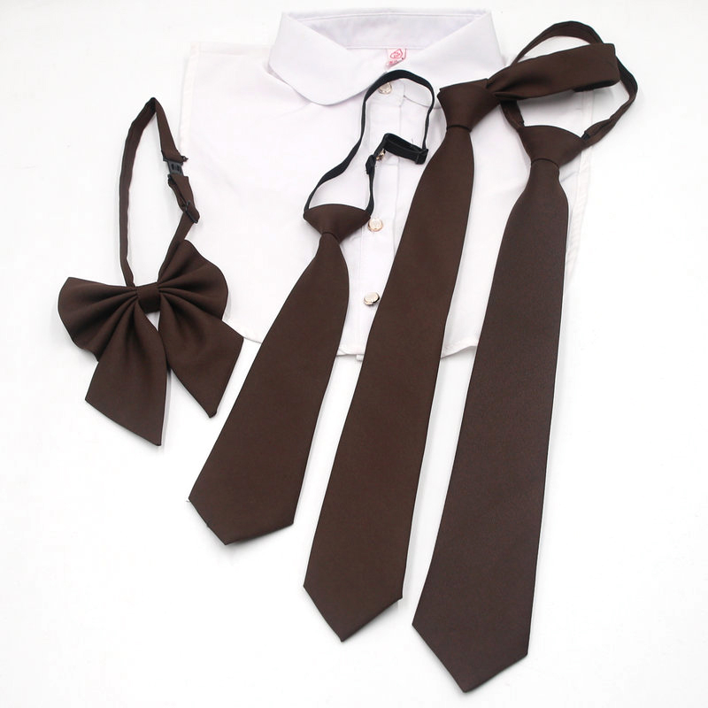 韩版领带休闲6cm深咖啡手打学院风窄免打懒人深棕纯色学生领带女