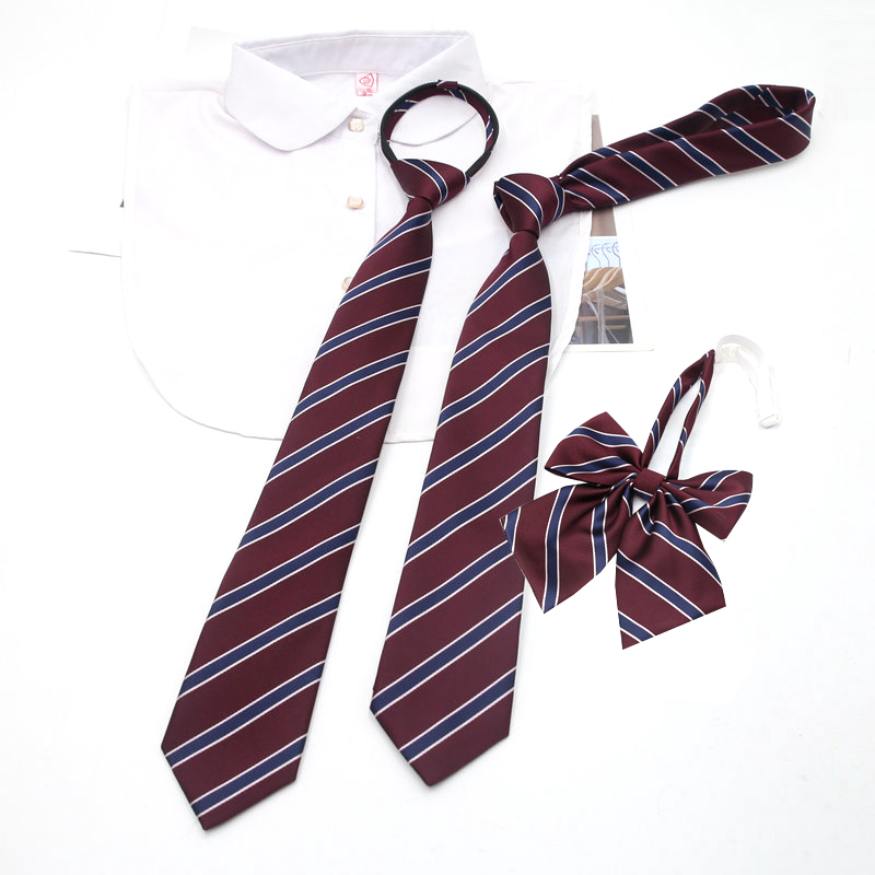 色织涤纶丝学院风酒红条纹领带