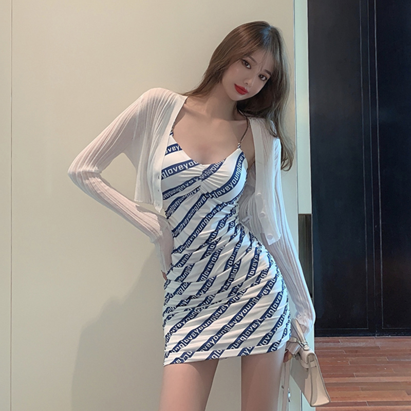 女神范气质套装修身紧身包臀裙性感吊带秋装连衣裙女装两件套女夏