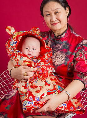 手工虎头婴儿抱被龙凤新生儿包被刚出生宝宝被子民俗产房包巾送礼