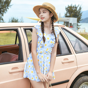 儿童泳衣女童2026年速干连体平角泳装 偏胖女孩中大童游泳衣女学生