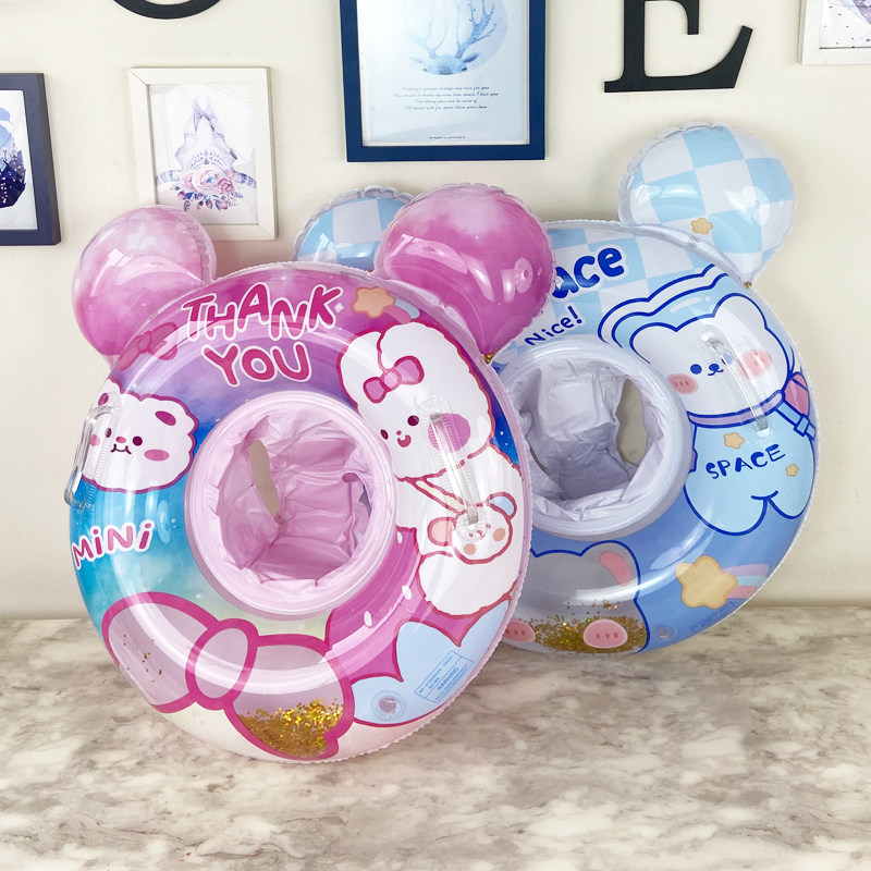 可爱儿童游泳坐圈安全婴幼儿童腋下圈卡通带把手泳圈防侧翻座圈