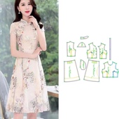 显瘦雪纺裙打版 旗袍791印花中长款 剪裁图纸 纸样女装 服装