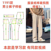 样板设计图DIY1 服装 棉麻休闲直筒阔腿裤 纸样 裁剪图1191款 男士