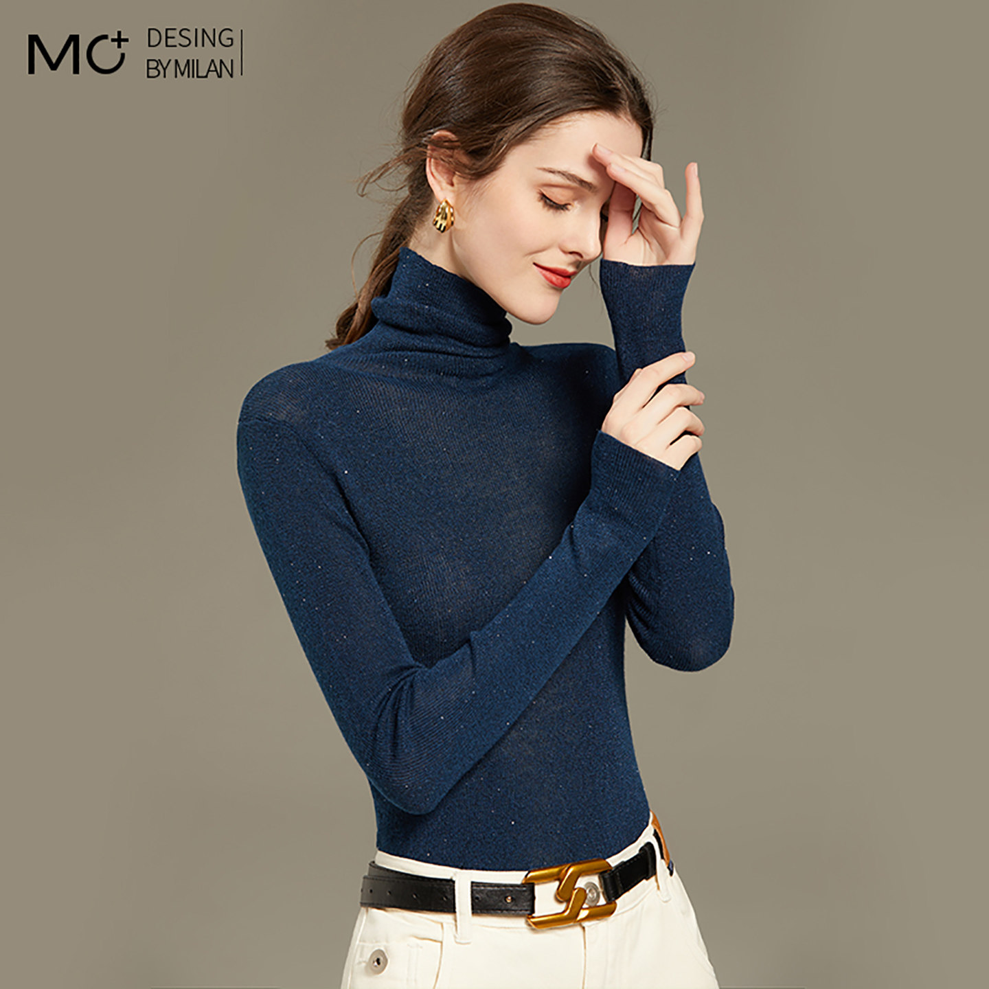 2025秋季新款套头长袖针织衫高领毛衣修身内搭亮片打底衫女上衣