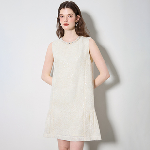 重工刺绣亮片钉珠无袖宽松显瘦连衣裙女夏季新款法式高级感A字裙