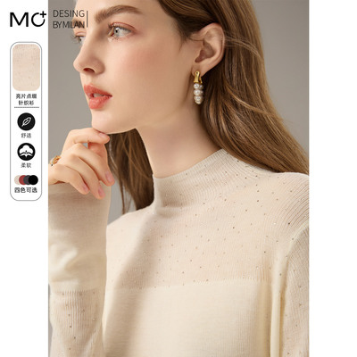 沫加2025春季新款长袖高领针织衫